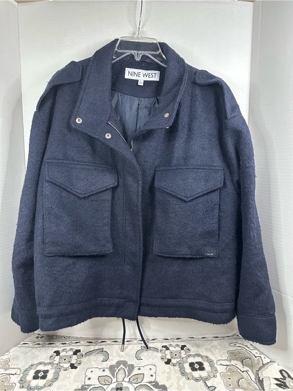 Nine West Dark Navy Utility Peacoat Jacket, size Large